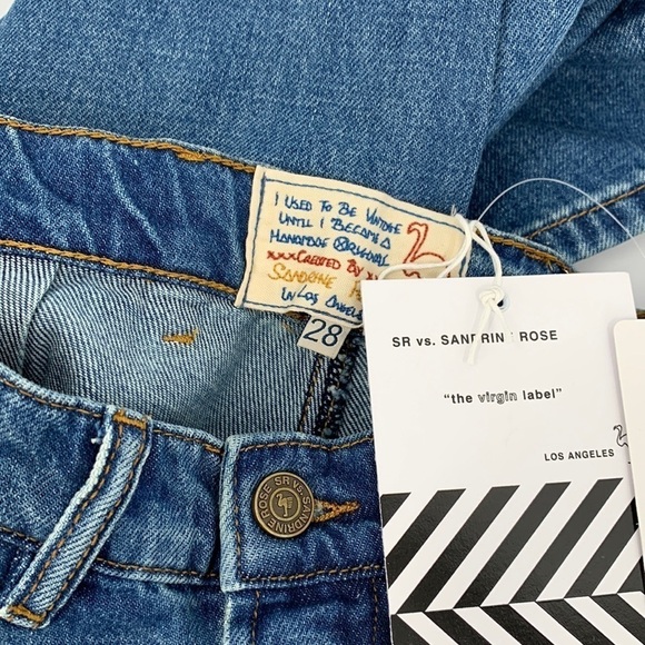 Sandrine Rose wide leg high rise pleated denim jeans distressed blue new 28 - Picture 7 of 7